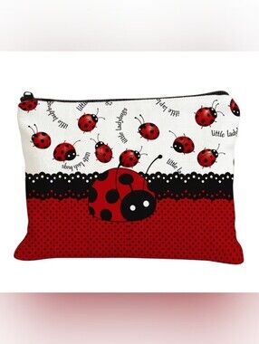 Ladybug Print Zipper Pouch And Makeup Pencil Case